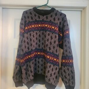 Vintage 90s ETCHINGS Knit Sweater Multicolor Geometric desing size L coogi style